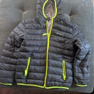 Eddie Bauer Gray Puffer Jacket with Neon Accents